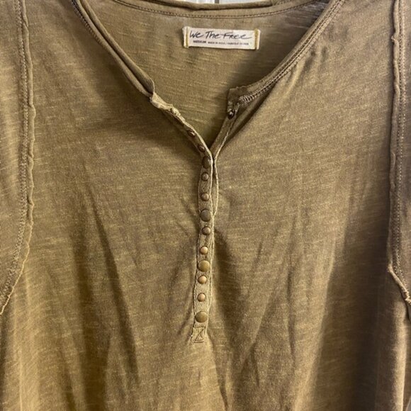We the free snow drop Henley in olive green short sleeve cotton Medium - Picture 5 of 10